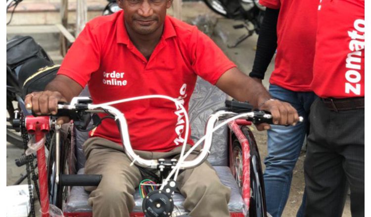 Differently able food delivery boy has got electrical tri-cycle from company